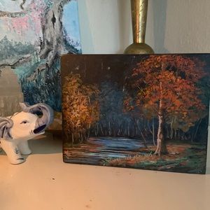 Hand painted fall scene on slate